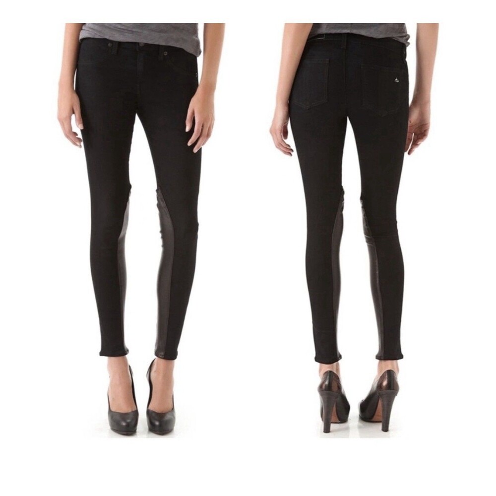 Rag & Bone Size 0 Black 100% Leather inset Jaipur pants